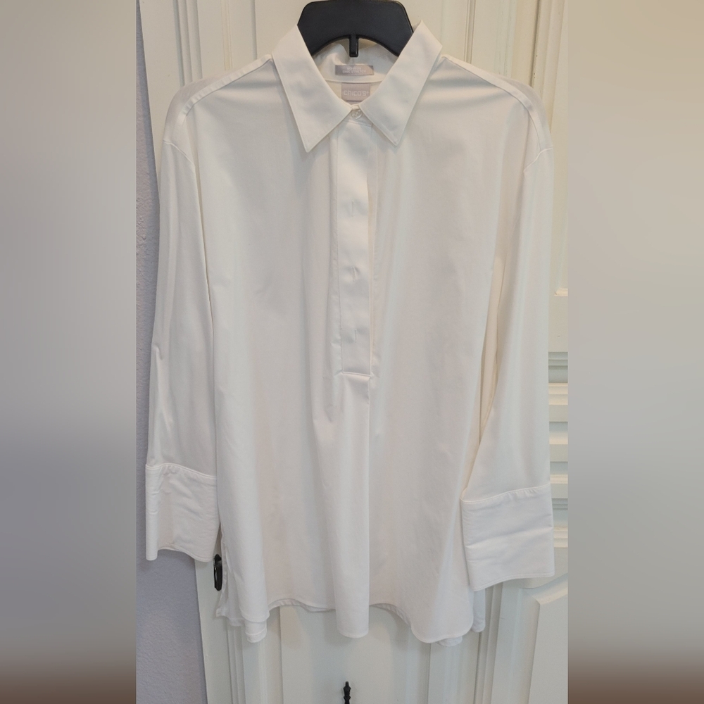 Chico's No-Iron Chic Stretch Popover Tunic Blouse SIZE 2